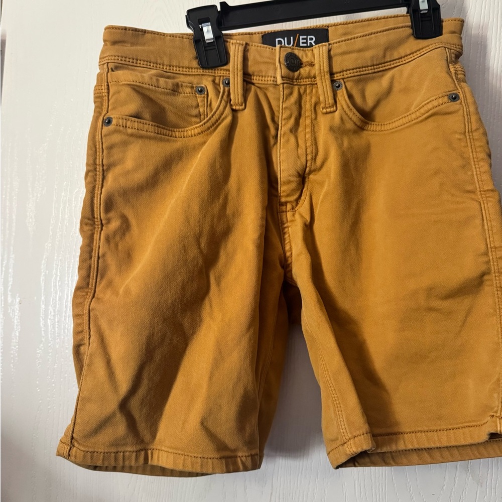 DUER Men’s Flat-Front Shorts in Mustard Yellow
